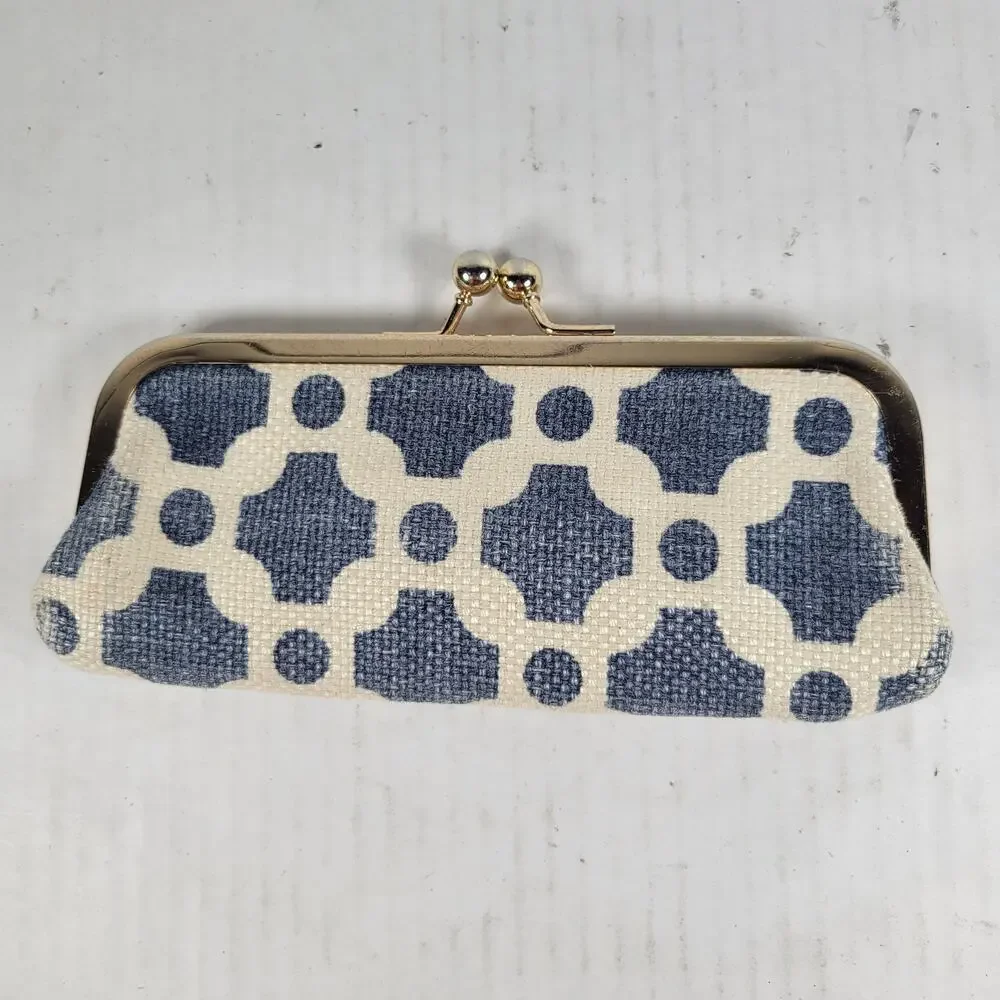 Spartina 449  Leather Linen Moroccan Mosaic Patterned Nautical Coin Purse - Picture 3 of 10